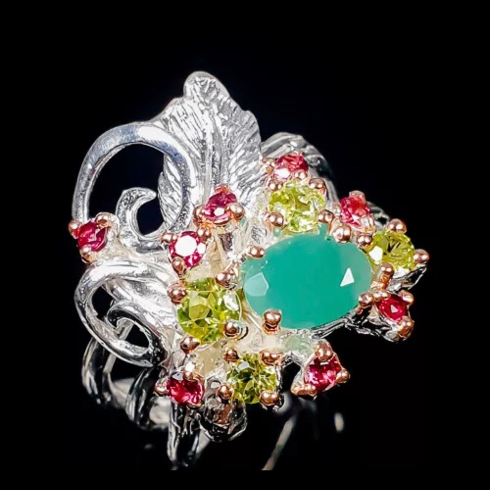 Charming Genuine Emerald Ring With Gemstones - image 1
